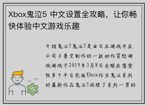 Xbox鬼泣5 中文设置全攻略，让你畅快体验中文游戏乐趣