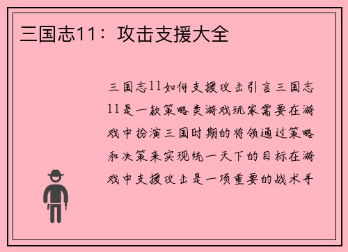 三国志11：攻击支援大全